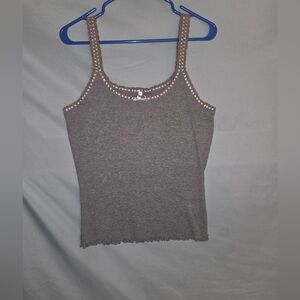 Vintage Y2K Lilu Women's Gray Ribbon Trimmed Sz L Cotton Blend Tank Top
